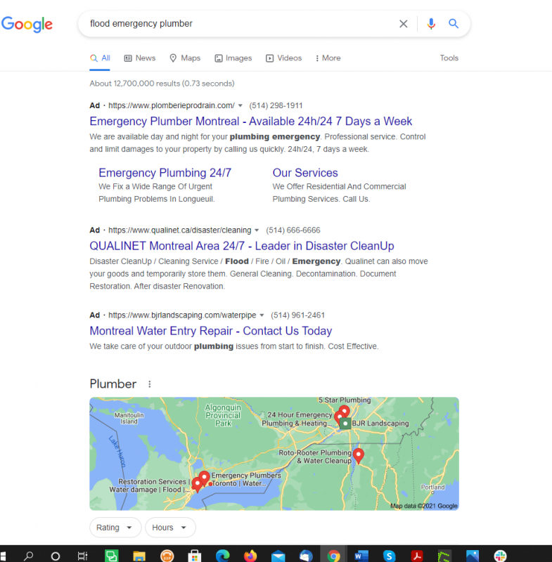 SEA, emergency plumbing, SEO, Search Ads